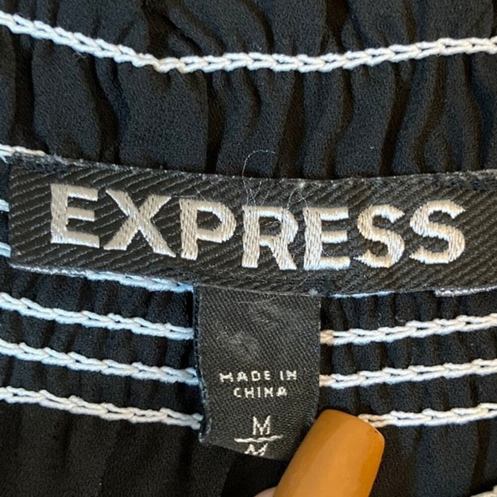 Express Black Off-Shoulder Blouse with White Trim - Picture 4 of 10